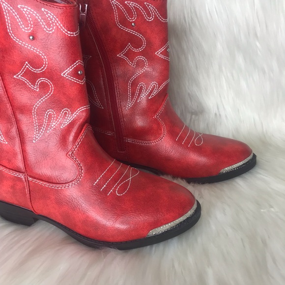 Wonder Nation Red Cowboy Boot Slip On zip ups Size3 Faux  Leather - Picture 6 of 13